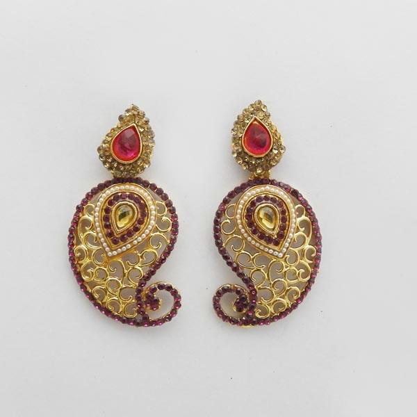 Kriaa Gold Plated Purple Austrian Stone Dangler Earrings - 1312719I
