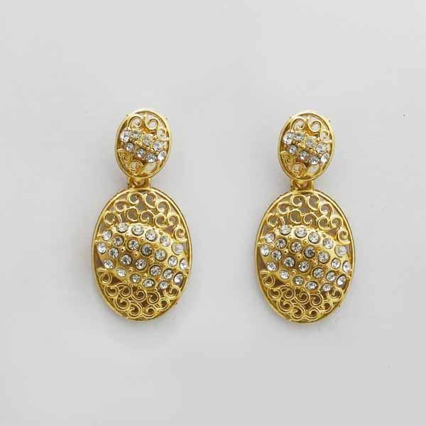 Kriaa Gold Plated White Austrian Stone Dangler Earrings - 1312722B