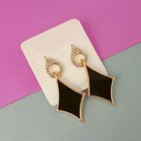 Urthn Gold Plated Black Enamel Austrian Stone Dangler Earrings - 1312822A