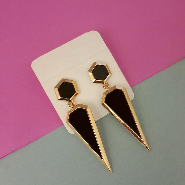 Urthn Gold Plated Black Enamel Dangler Earrings - 1312823A