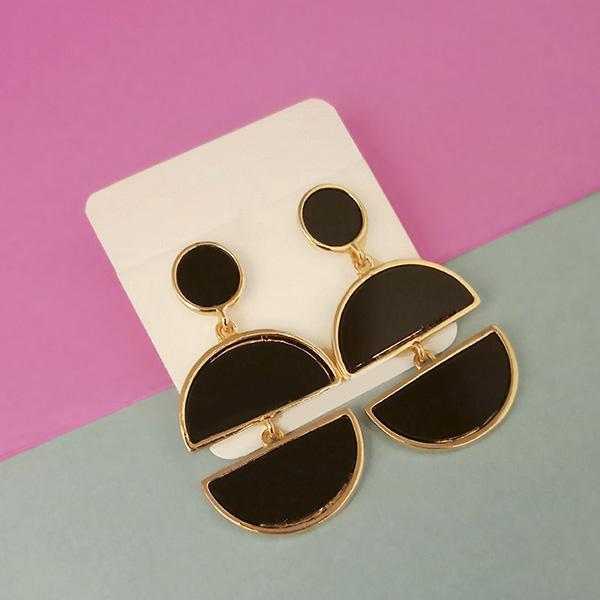 Urthn Gold Plated Black Enamel Dangler Earrings - 1312826A