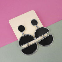 Urthn Silver Plated Black Enamel Dangler Earrings - 1312826B