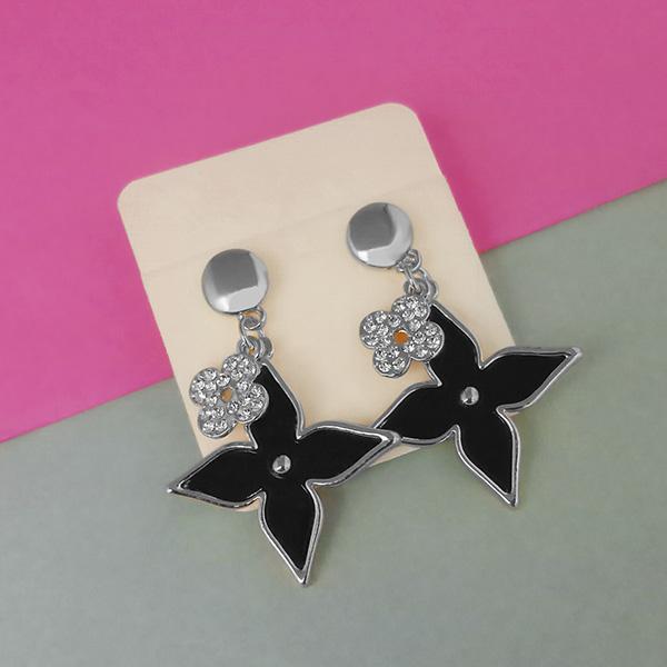 Urthn Floral Design Black Enamel Dangler Earrings - 1312827B