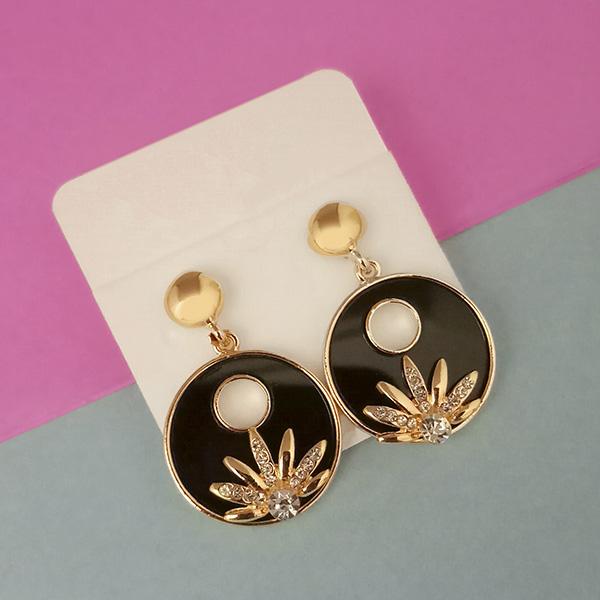 Urthn Gold Plated Black Enamel Dangler Earrings - 1312828A