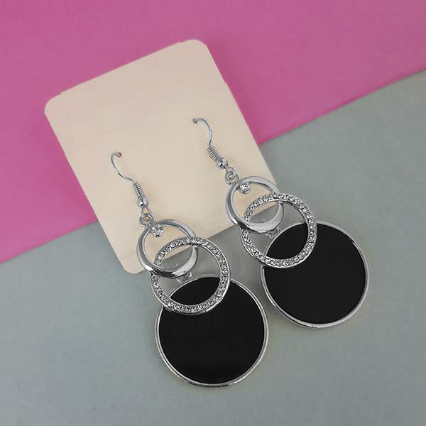 Urthn Silver Plated Black Enamel Dangler Earrings - 1312829B