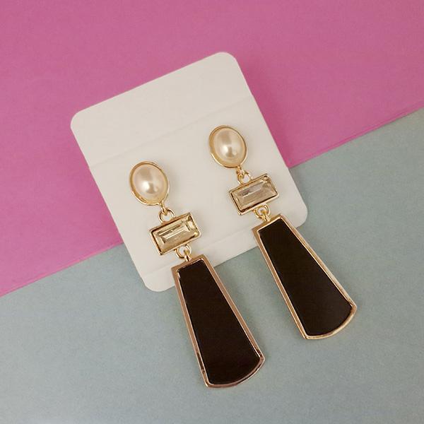 Urthn Gold Plated Black Enamel Dangler Earrings - 1312832A