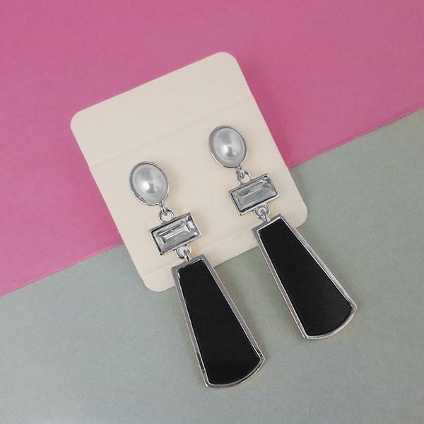 Urthn Silver Plated Black Enamel Dangler Earrings - 1312832B