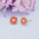 Kriaa Orange Enamel And Pearl Gold Plated Stud Earrings