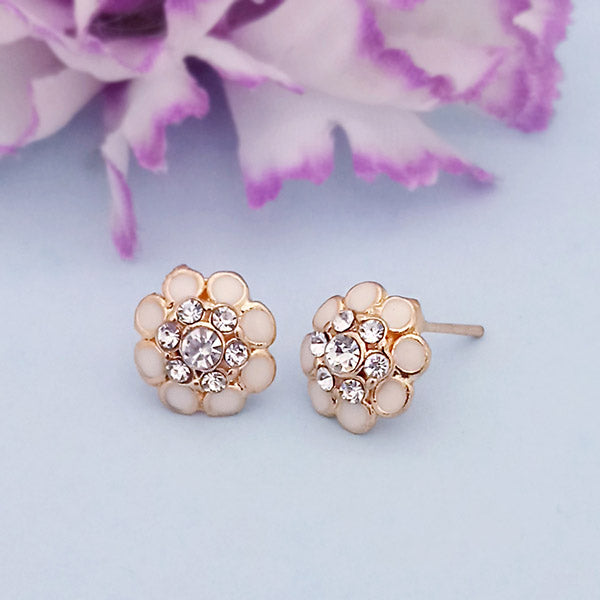 Kriaa Gold Plated White Meenakari Austrian Stone Stud Earrings - 1312871F