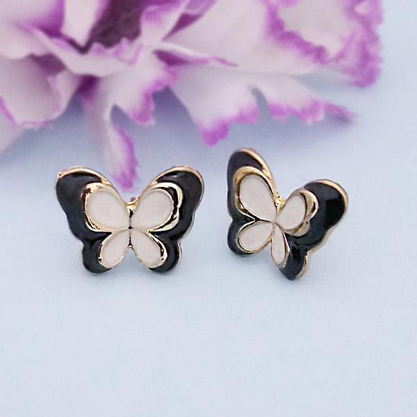 Kriaa Gold Plated Black Meenakari Butterfly Design Stud Earrings