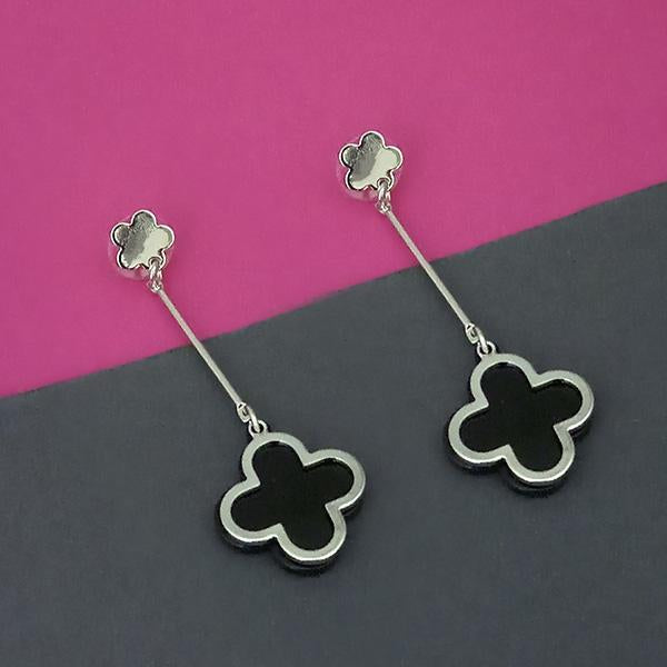 Urthn Silver Plated Black Enamel Dangler Earrings - 1312888A