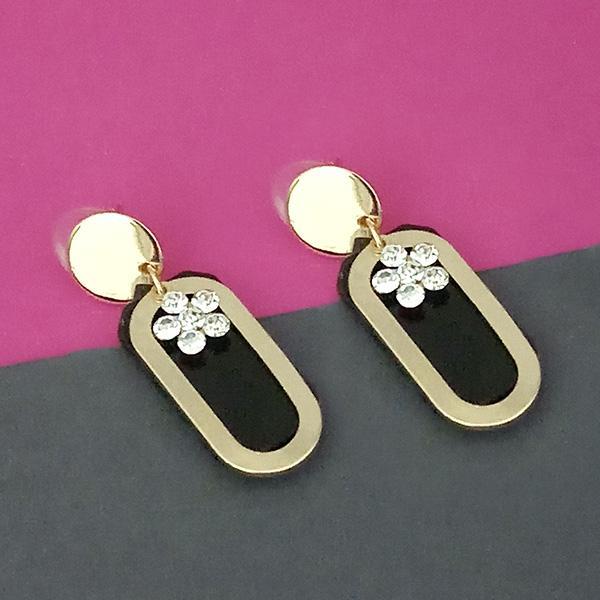 Urthn Gold Plated Austrian Stone Black Enamel Dangler Earrings  - 1312893