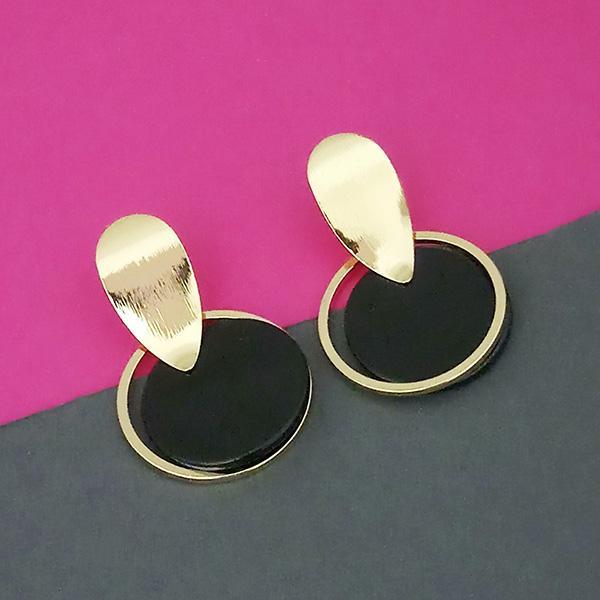 Urthn Gold Plated Black Enamel Dangler Earrings  - 1312894
