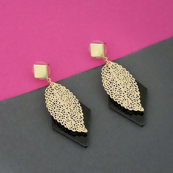 Urthn Gold Plated Black Enamel Dangler Earrings - 1312895