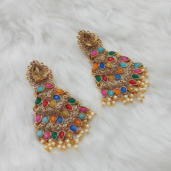 Labdhi Gold Plated Multi Kundan Stone Dangler Earrings - 1312901A