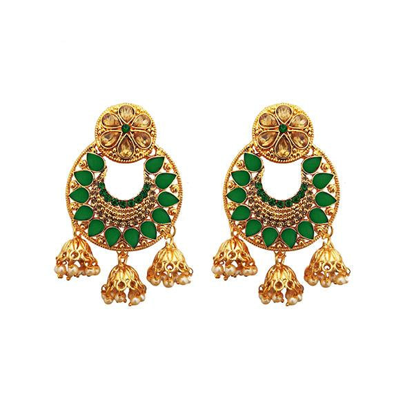 Kriaa Green Austrian Stone Gold Plated Dangler Earrings - 1312904E