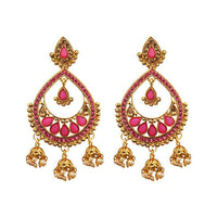 Kriaa Pink Austrian Stone Gold Plated Dangler Earrings - 1312909A