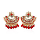 Kriaa Red Kundan Stone Gold Plated Dangler Earrings