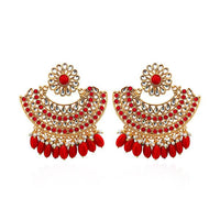 Kriaa Red Kundan Stone Gold Plated Dangler Earrings