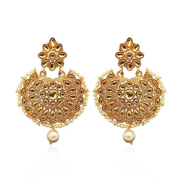 Kriaa Gold Plated Brown Kundan Stone Dangler Earrings
