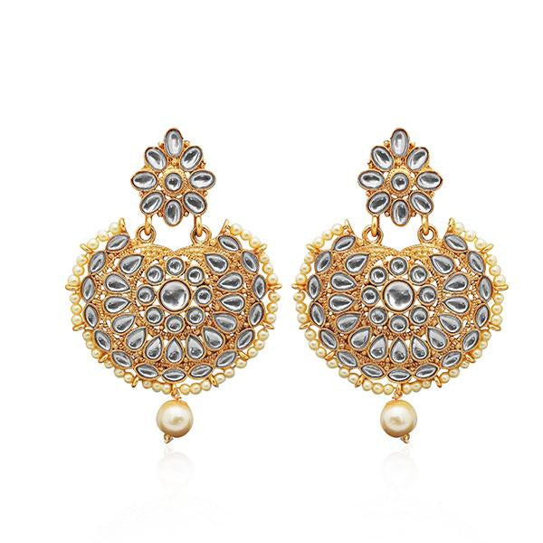 Kriaa White Kundan Stone Gold Plated Dangler Earrings