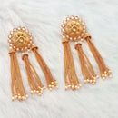 Kriaa AD Stone Gold Plated Pearl Drop Dangler Earrings - 1312925