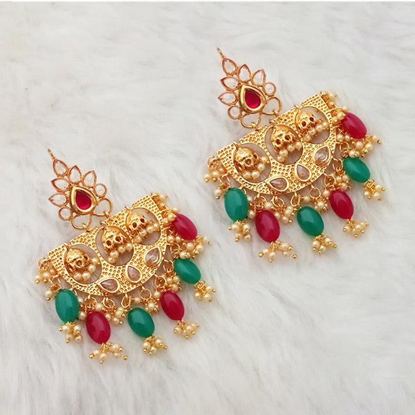 Kriaa Gold Plated Maroon Green Stone Dangler Earrings - 1312935B