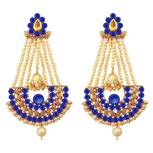 Kriaa Blue Austrian Stone Gold Plated Pearl Dangler Earrings