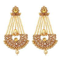 Kriaa Gold Plated Brown Austrian Stone Pearl Dangler Earrings - 1312948D