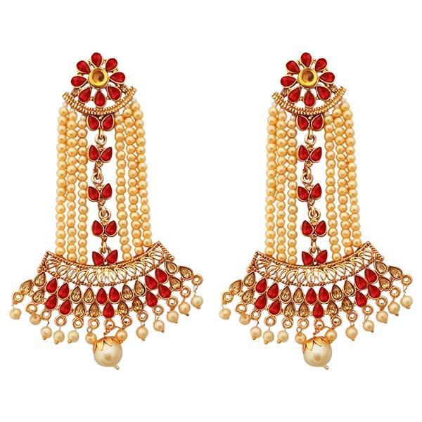 Kriaa Maroon Austrian Stone Gold Plated Pearl Dangler Earrings - 1312949A