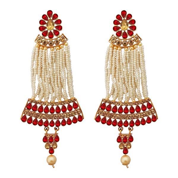 Kriaa Maroon Austrian Stone Gold Plated Pearl Dangler Earrings - 1312950A