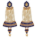 Kriaa Gold Plated Blue Austrian Stone Pearl Dangler Earrings - 1312950B