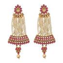 Kriaa Gold Plated Pink Austrian Stone Pearl Dangler Earrings - 1312950C