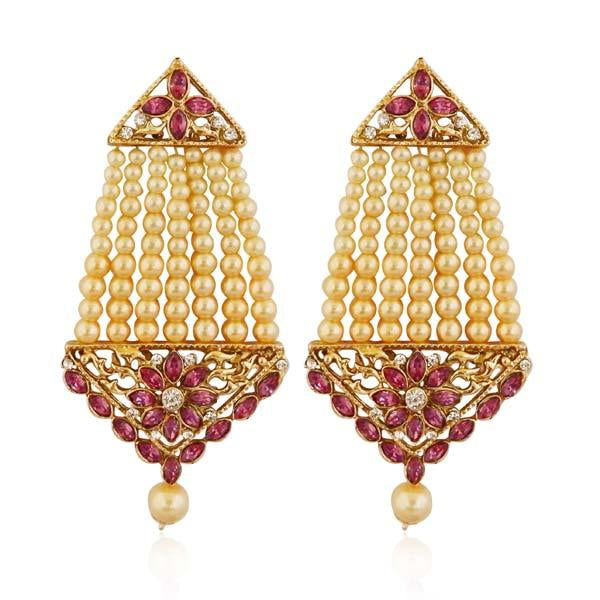 Kriaa Pink Kundan Stone Gold Plated Dangler Earrings - 1313002D