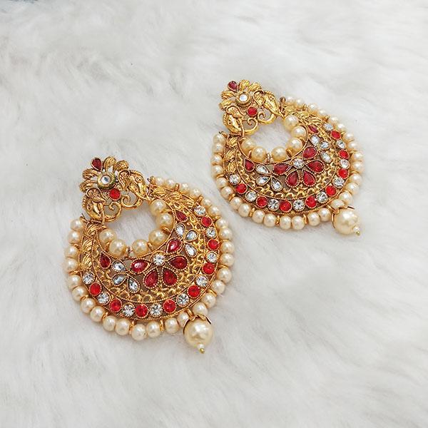 Kriaa Maroon Austrian Stone Gold Plated Dangler Earrings - 1313004B