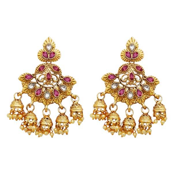 Kriaa Gold Plated Pink Austrian Stone Dangler Jhumki Earrings - 1313010D