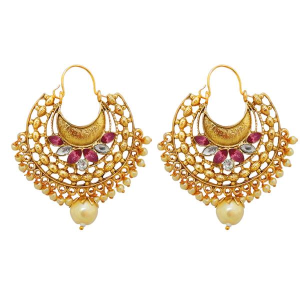 Kriaa Gold Plated Pink Austrian Stone Dangler Earrings - 1313024D