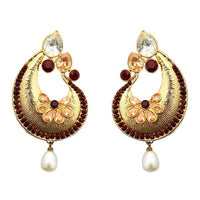 Kriaa Gold Plated Multi AD Stone Pearl Drop Dangler Earrings - 1313032