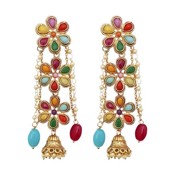 Kriaa Multicolour Stone Gold Plated Dangler Earrings - 1313034