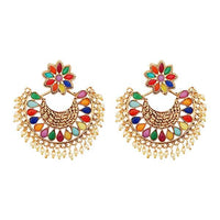 Kriaa Gold Plated Multiucolour Stone Chandbali Earrings - 1313035