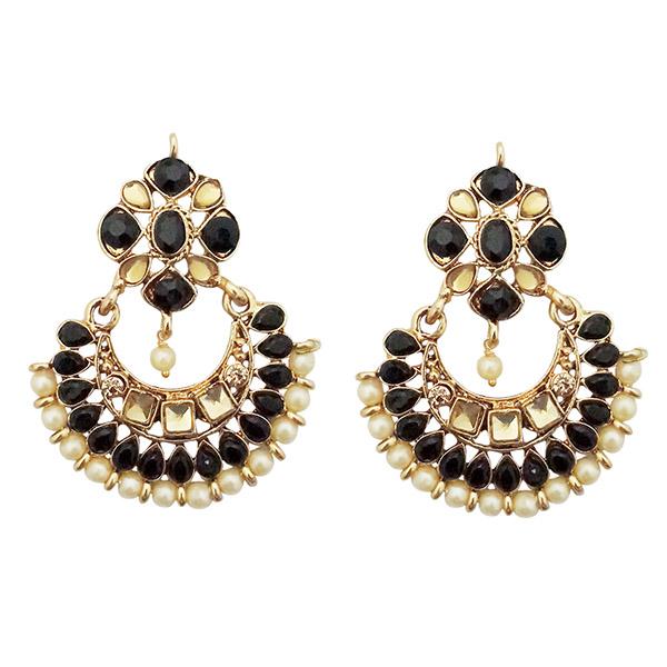 Kriaa Black Stone Gold Plated Chandbali Earrings - 1313036G