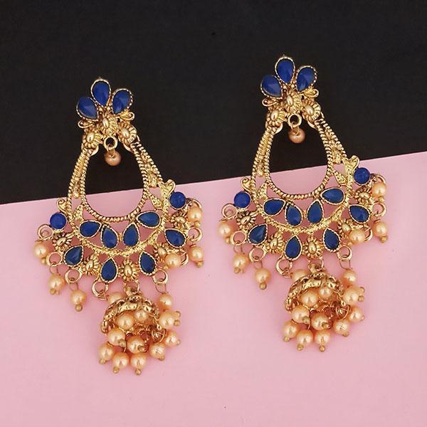 Kriaa Gold Plated Blue Kundan And Pearl Dangler Earrings - 1313048B