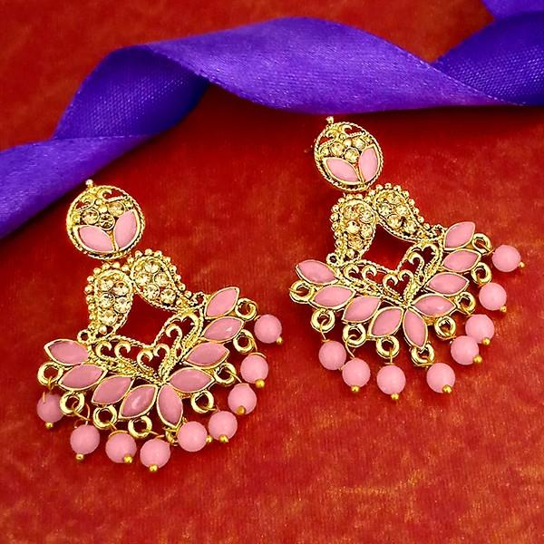 Kriaa Austrian Stone And Pink Kundan Gold Plated Dangler Earrings