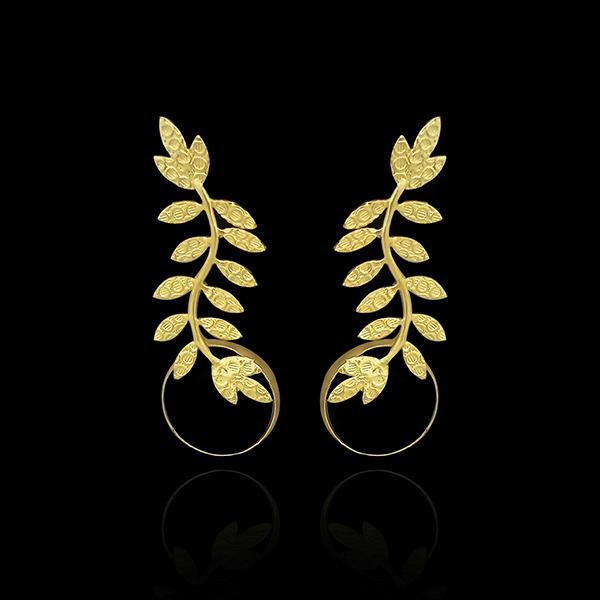 Kriaa Gold Plated Leaf Design Dangler Earrings - 1313101A