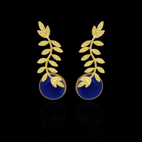 Urthn Resin Stone Leaf Design Gold Plated Dangler Earrings - 1313101F