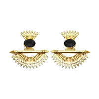 Kriaa Black Stone Gold Plated Dangler Earrings - 1313105B