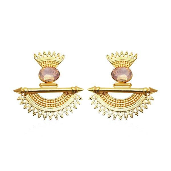 Kriaa Pink Crystal Stone Gold Plated Dangler Earrings - 1313105C