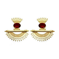 Kriaa Maroon Stone Gold Plated Dangler Earrings - 1313105D