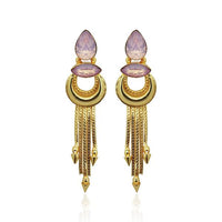 Kriaa Pink Crystal Stone Gold Plated Dangler Earrings - 1313106A