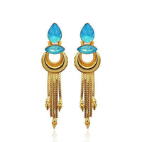 Kriaa Blue Crystal Stone Gold Plated Dangler Earrings - 1313106C